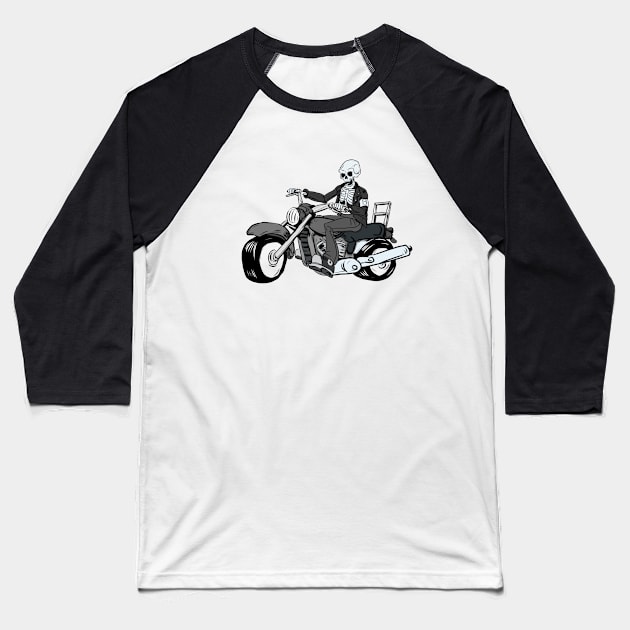 ST Patricks Day Skeleton Man riding a Big Road Motorbike Baseball T-Shirt by silentrob668